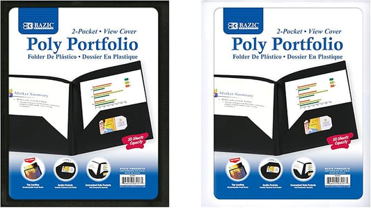 BAZIC Products 2-Pocket Poly Portfolio with View Cover, for Filing Office Home, Case of 48