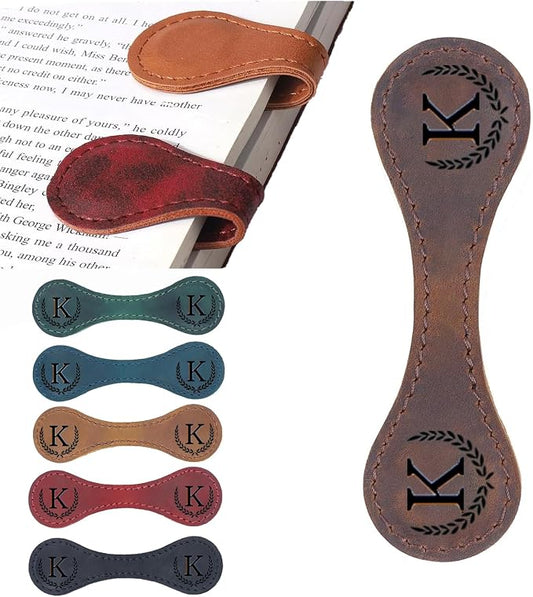 Artlaza Personalized Magnetic Leather Bookmark, 26 Letters Custom Leather Bookmarks, Handmade, Leather Magnetic Bookmark for Book Lovers Readers Women Kid(Brown，K）