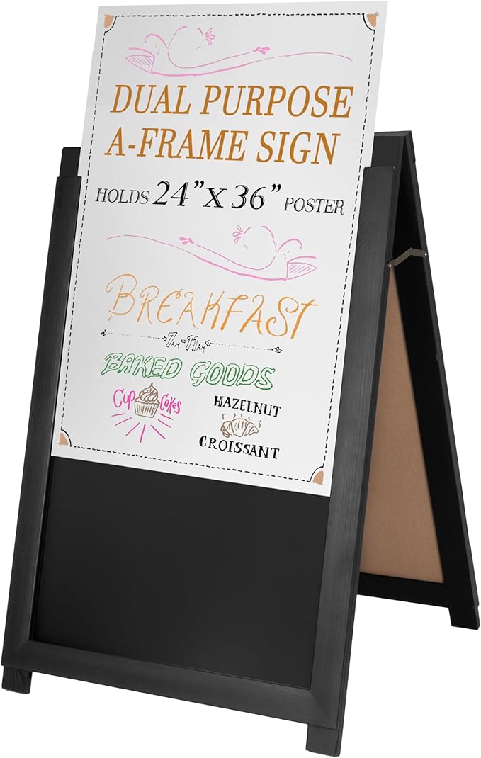 Ilyapa 2 in 1 A Frame Sign Holder and Chalkboard Easel - Dual Sided Magnetic Chalk Board Easel Sign - Display for Businesses and Vendors Outdoor - 28x41 - Black