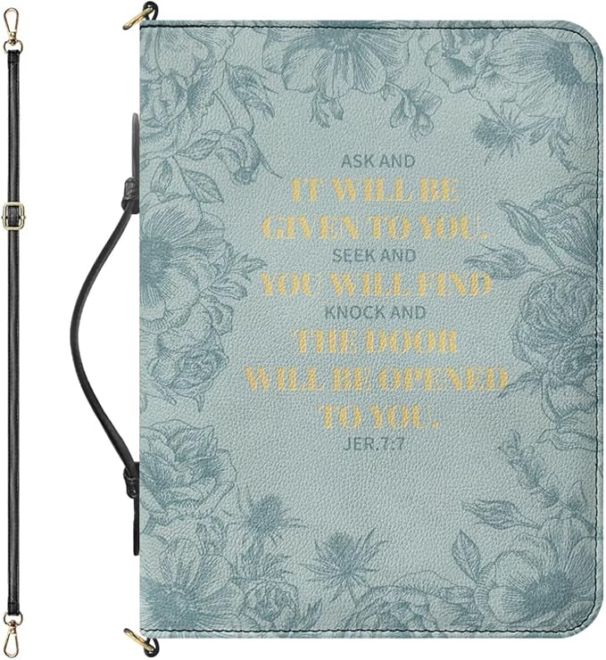 Medium Bible Cover Case for Women, Faux Leather Bible Covers for Women with Zipper, Handle & Detachable Adjustable Strap, Biblia Study Supplies, Mothers Day Christian Gifts, Teal