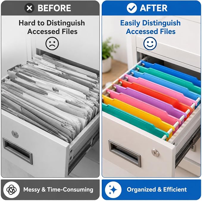 party greeting 16 Pack File and Folder Dividers 9x11.4 Inches Plastic Hanging Filing Cabinet Dividers Organizers Insertable File Separators Supplies for Office Drawer Organization (Rainbow)