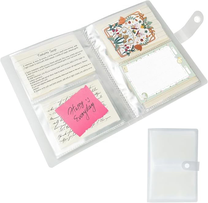 Nirvany 3x5 Index Organizer Book, Clear Flash Card Holder with 50 Plastic Sleeves, Binder Folder for Notes, Recipes & Study Supplies, Stores Up to 200 Pieces