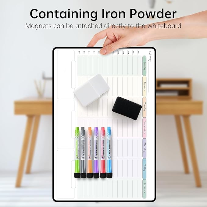 Weekly Dry Erase Calendar with time,self Adhesive Stick on Non-Magnetic Stainless Fridge & Glass & Wall & Wooden (Any Smooth Surface) Schedule Board,to Do List 16.5”(W) × 11”(D)