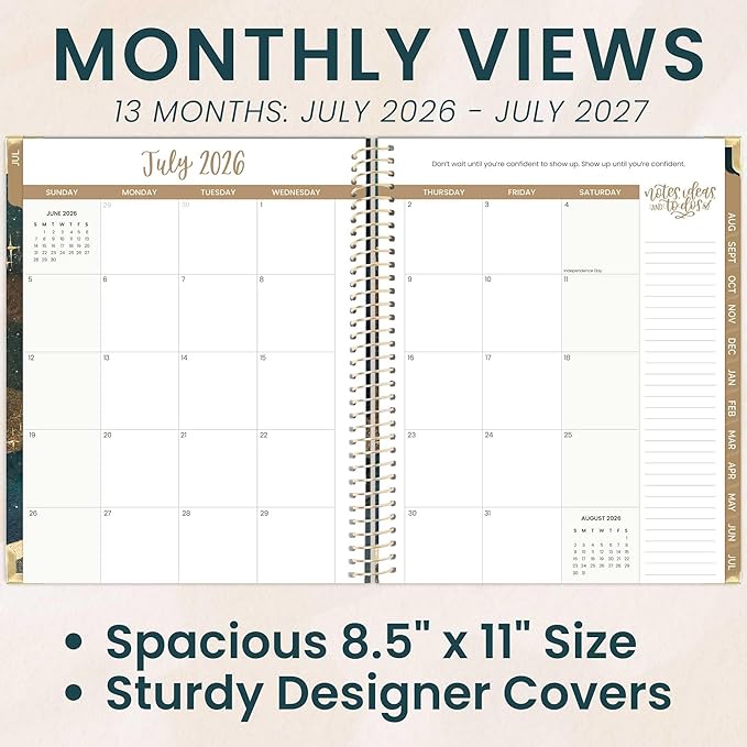 bloom daily planners HARDCOVER Planner 2026-2027 (8.5" x 11") Academic Year (July 2026 - July 2027) - 13 Months Task Goal Planner for Women - Monthly & Weekly Agenda Book - Celestial Skies