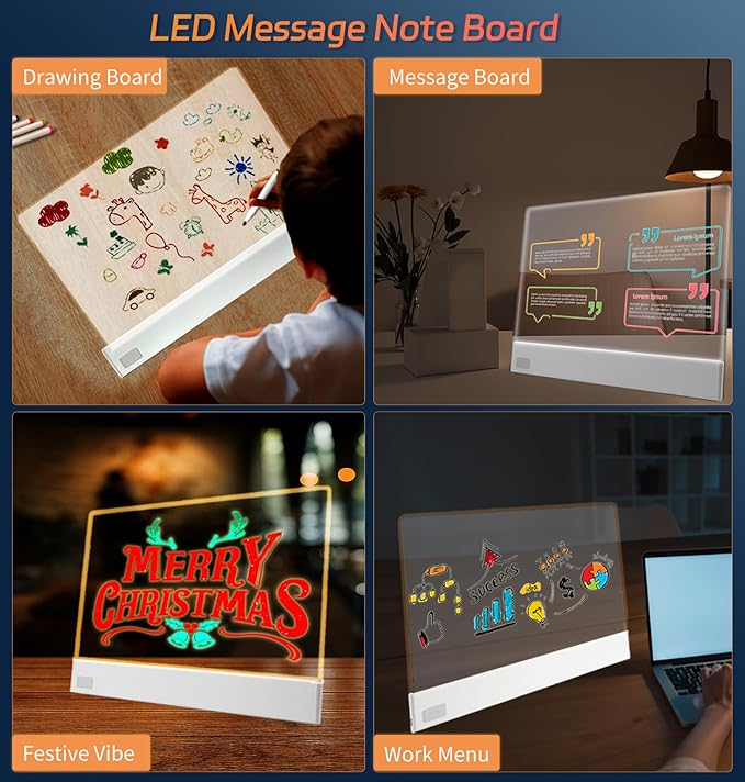 LED Note Board with 8 Highlighters, Lumiboard Led Drawing Board with 3 Modes & 5 Colors, Doodle Glow Drawing Tablet, Light Up Writing Pad, 13.18"X10", Valentines Day Gift