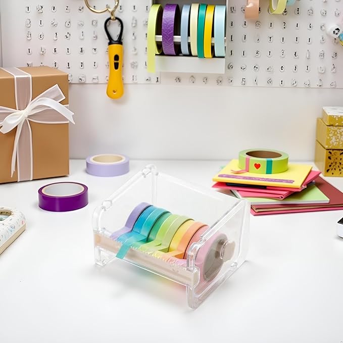 Transparent Visible Washi Packaging Tape Dispenser Cutter Roll Tape Holder Organizer Desktop Office Tape Holder DIY Sticker Roll Tape Cutter Holder Storage Tape Cutting Tape, Adhesives and Fasteners