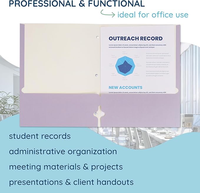 Blue Summit Pastel Colored Folders with Pockets, Paper Colored Pocket Folders, 3 Hole Punched, Two Pockets for Documents with Business Card Slot, Presentations and Classes, Assorted Colors, 50 Pack