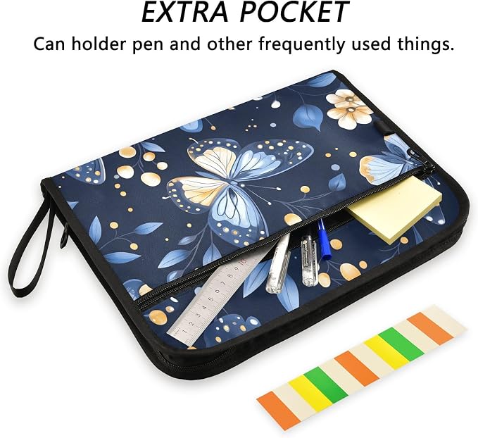 Expanding File Folder Butterfly Butterflies Blue Accordion File Organizer 13 Pockets Document Organizer with Zipper Labels A4 Letter Office Storage