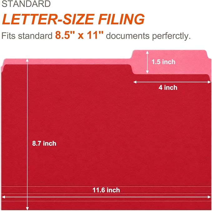 Colored File Folders Letter Size, 18 Pack Rainbow File Folders with 1/3 Cut Tabs, Expandable Manila Folders for Office, School & Home Organization, Fits 8.5” x 11” Documents
