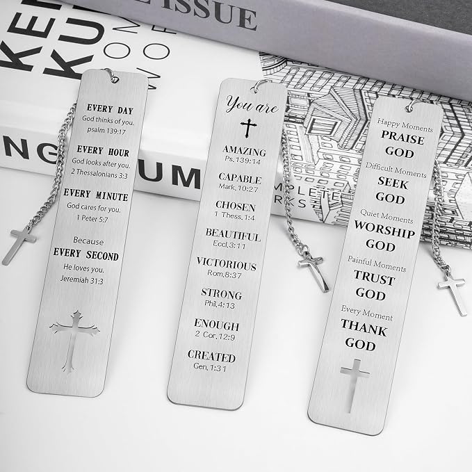 COCHIE 3PCS Metal Bookmark Bulk Christian Gifts, First Communion Gifts for Women Men Girls Boys, Bible Bookmarks with Cross Tassel, Religious Bookmark Faith Gifts Easter Basket Fillers (Cross)
