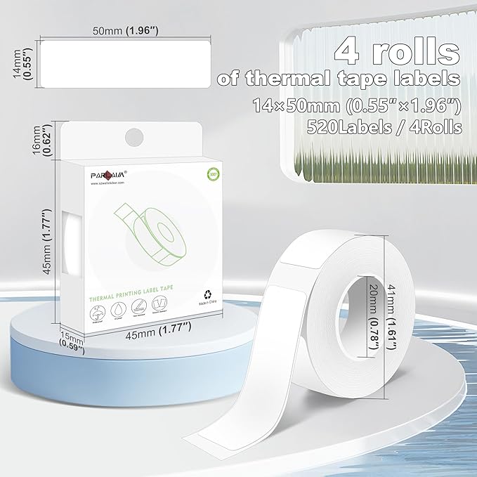PARLAIM Label Maker Tape,14X50MM(1/2" X1 7/8") Thermal Label Stickers,Thermal self-Adhesive Labels Compatible with D30 Label Maker,Thermal Label Paper for Home/Office 520PCS/4Rolls White