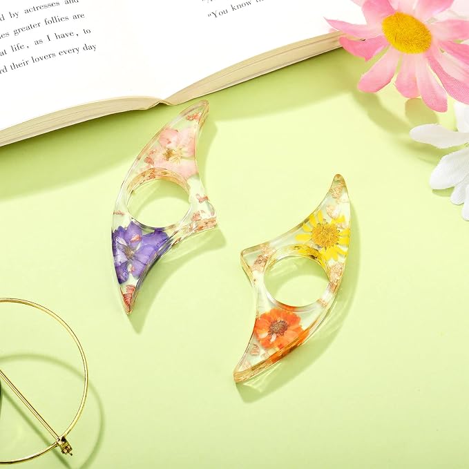 2 Pcs Dried Flower Resin Book Page Holder Transparent Thumb Ring Pages Holders Handmade Personalized Bookmark Reading Accessories for Teachers Book Lovers Literary Birhday Gift