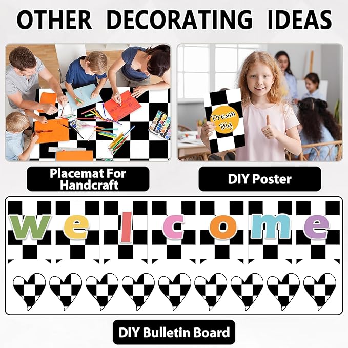 Black White Checkered Bulletin Board Paper Roll Black Plaid Bulletin Board Background Paper Back to School Classroom Decoration Poster for Art Craft DIY Home Office Classroom Supplies 17.7in x 20ft