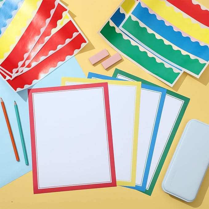 Henoyso 116 Sheets Science Fair Board Supplies 20 Printable Presentation Science Subtitles 80 Scalloped Bulletin Borders 8 Letter Sticker 8 Project Title for School Office (Board No Included)