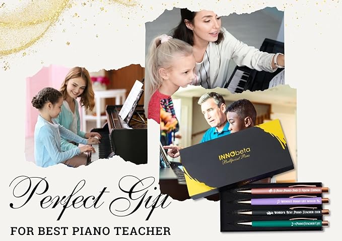 InnoBeta Music Teacher Gifts for Women, Ballpoint Pen Set of 4, Funny Gifts in Teacher Appreciation Day, Birthday, Christmas - Piano