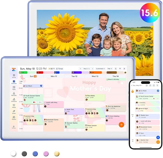 Westsee 15.6" Digital Wall Calendar Frame – Interactive Touchscreen Eletronic Calendars, Smart Family Planner for Schedule, Photo Display, Meals, Chore Chart & Tasks, Wall & Desk Mountable (Ultramarine)