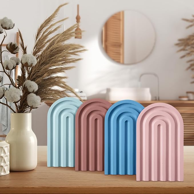 Harloon 4 Pcs Boho Arch Wooden Bookends, Decorative Rainbow Book Stoppers with Non-Slip Metal Base, 5x3x4 Inches, Cute Shelf Decor for Heavy Books, Home Office Study Desk Organizer(Morandi Color)