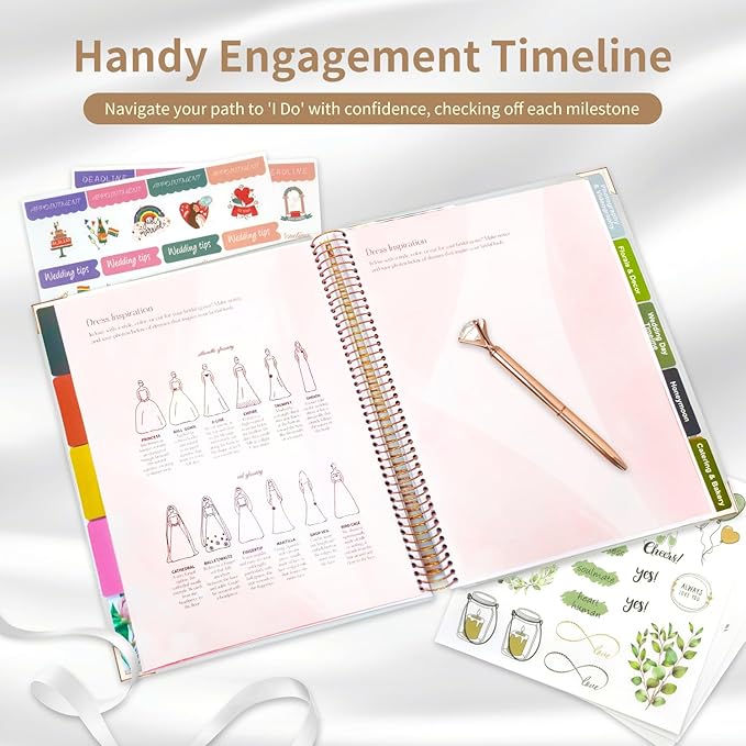 Wedding Planner Book and Organizer-176 Pages Wedding Planning Book,Bridal Planning Binder with Sticker Checklists,Gemstone pen & Budget Tracker,Wedding planner for Bride,Unique Engagement Gift