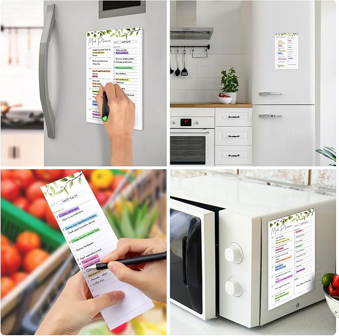 Joyberg 2 PCS Weekly Meal Planner Magnetic for Fridge 8.3x5.5”, Undated Meal Planner and Grocery List Tearable Shopping List, Magnetic Menu Planner for Fridge for Weekly Plan - 50 Pages/Book
