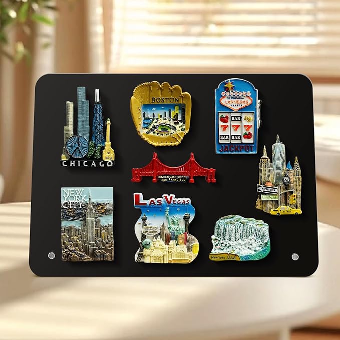 Magnetic Metal Display Bulletin Board, 4 Pack, Black Horizontal | 11x8 Inch, Includes 12 Magnets, For Memos Messages Photos, Home School Kitchen Office