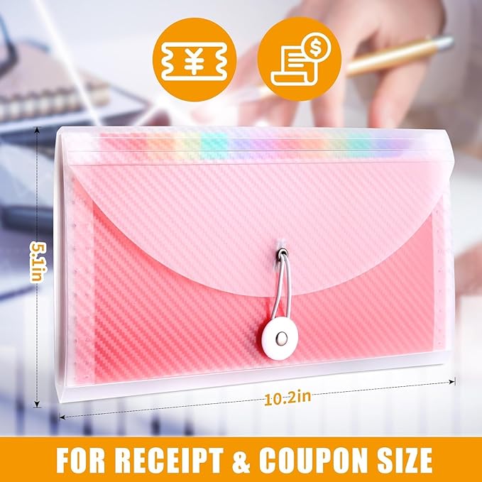 2Pcs Receipt Coupon Organizer, 13 Pockets Small Accordion File Organizer with Labels for Receipt Cards, Bill Business, Coupons Storage, 10.2X 5.1 Inches (Transparent)