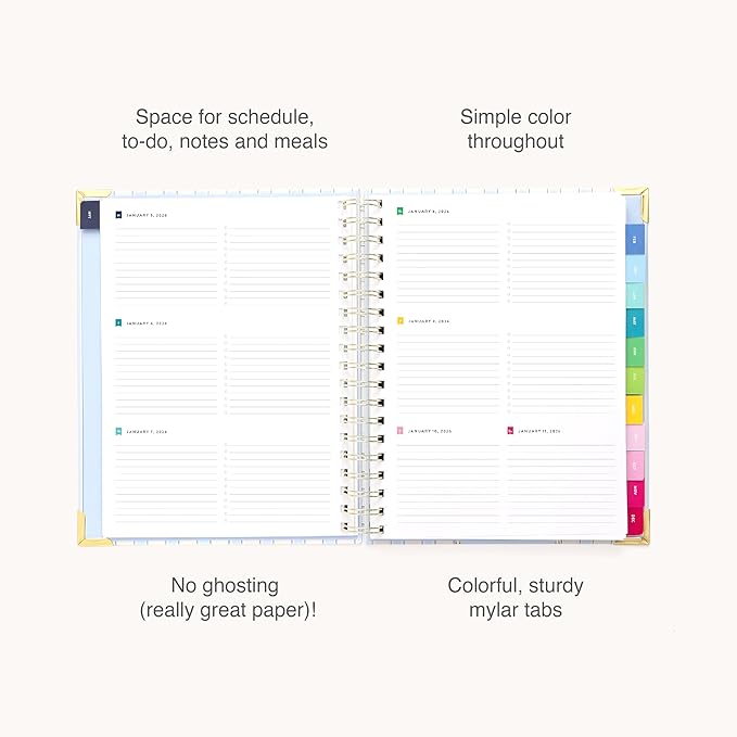 Simplified 2026 12-Month Spiral Weekly Planner — Serene Stripe — January 2026 - December 2026, Calendar Year Organizer with Stickers, Pockets, and Keepsake Box