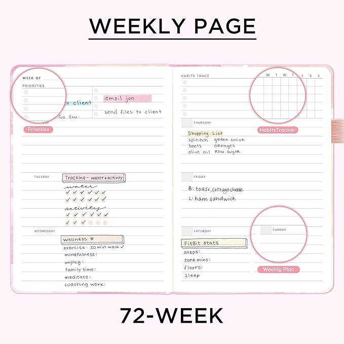 And Per Se Undated Weekly Planner 2026, A5 size Leather Hardcover Planner with Goals & Habit Tracker – ADHD Planner & Productivity Journal (Blush Watercolor)