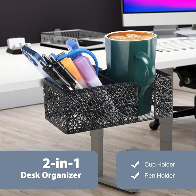 Desk Organizer Clip on Desk Cup Holder Pencil Holder for Desk Storage Beverages Phone Holder Desk Organizer and Accessories Office School Home