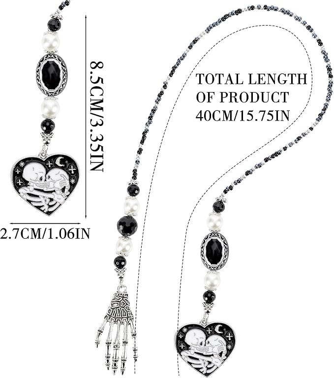 Gothic Skull Bookmark Gifts - Black Halloween Skeleton Beaded Bookmarks for Women Men Book Lovers Crystal Bead Chain Page Marks School Office Reading Accessories Bookish Gift for Birthday