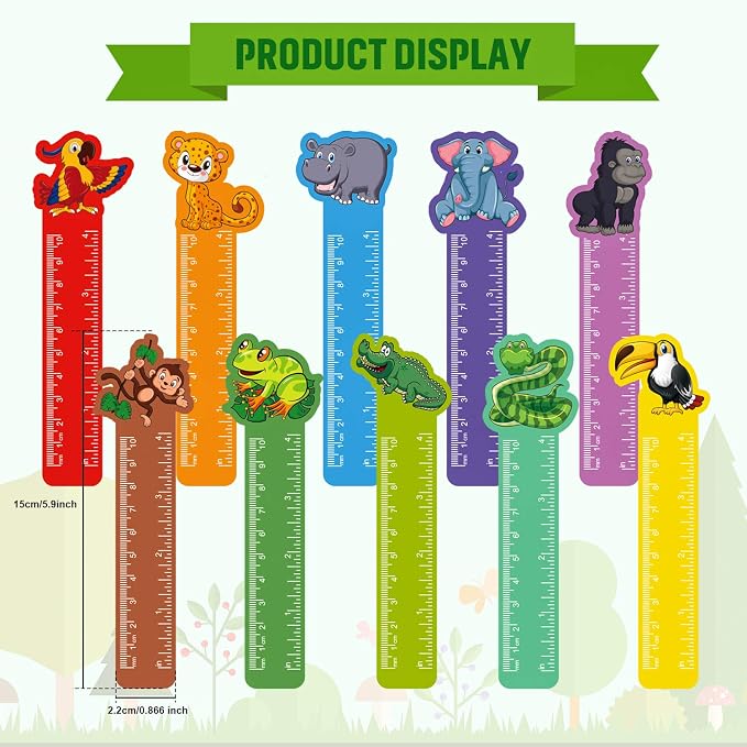 Frienda 50 Pieces Cute Animals Bookmarks Ruler for Kids Jungle Animal Farmhouse Teacher Prizes Book Markers Students Jungle Animal Party Favor, 10 Styles(Safari Jungle Animal)