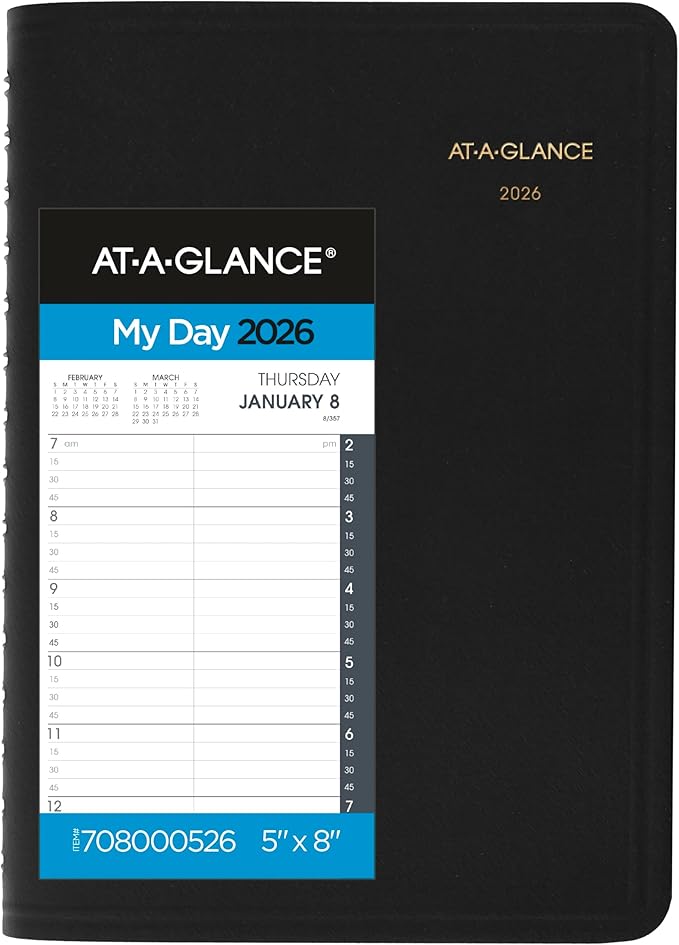 AT-A-GLANCE 2026 Appointment Book Planner, Daily, 5" x 8", Small, Quarter-Hour, Black (708000526)