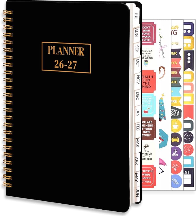 2026-2027 Planner, Weekly and Monthly Planner, July 2026-June 2027, Calendar Planner A5 (6.1" x 8.4") with Tabs, Inner Pocket for Home School Office Supplies, Black