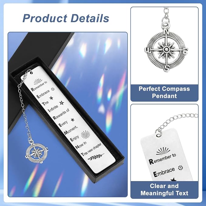 Retirement Gifts for Women, Kaluofan 2026 Teacher Retirement Gift for Women, Bookmarks for Women Men, Happy Retirement Enjoy The Next Chapter Bookmark with Compass Pendant Best Wishing