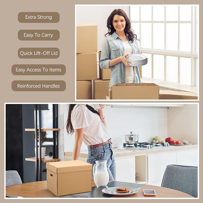 Fuyoooo 4 Pack Large Dish Packing Boxes for Moving with Divider 16 x 12 x 12 Inch Kitchen Moving Boxes with Reinforced Handle Lid Packing Supplies for Dishes and Glassware