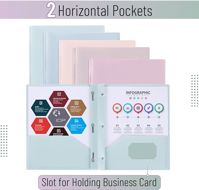 Mr. Pen- Plastic Folders with Pockets and Prongs, 10 Pack, Letter Size, Colorful, Flexible Plastic Folders with Prongs