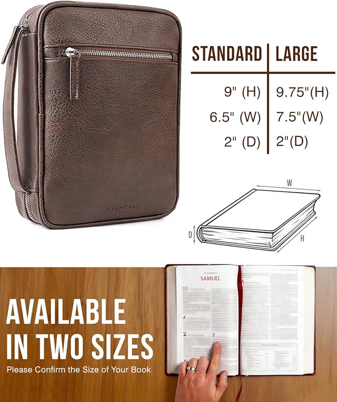 Bible Case for Men, Vegan Leather Bible Cover with Durable Handle and Zippered Pocket, Carrying Bag for Church and Prayer Meetings, Father's Day Christian Gift for Dad