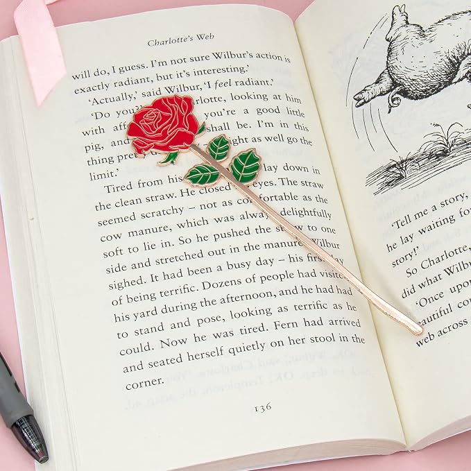 Metal Red Rose Bookmark Gift, Bookmarks for Women Mother's Day, Girlfriend and Friend Graduation, Teacher's Day, Thanksgiving, Cute Bookmarks GiftFor Book Lovers