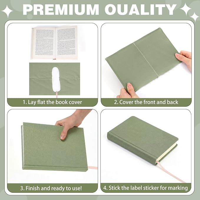 Gilprop 6 Pack Stretchable Book Covers 6-9 Inch Colored Fabric Reusable Book Protector Sleeve for Hardcovers Textbook Protection Supplies(Green)