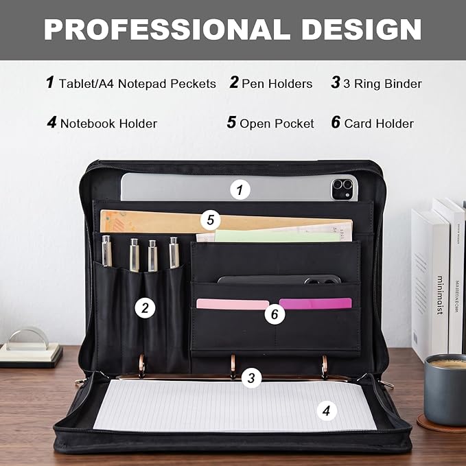 AZXCG Genuine Leather Portfolio Binder for Men& Women,Padfolio Organizer with Zipper,Padfolio Folder for iPad Pro 12.9/ Letter Size Notepad,Business Executive Gift for Men,Gift for Valentine's Day