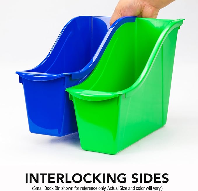 Storex Small Book Bin, Linking Storage Bin, Dry Erase Surface, 11.75" x 8.5" x 4.5" STEM Turquoise (Pack of 6)