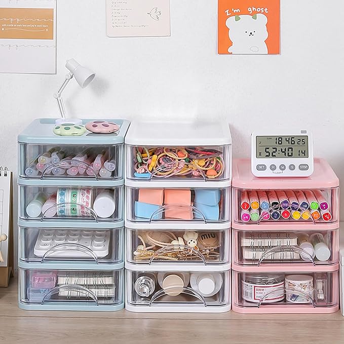 ljhnba Desktop Storage Box Stackable Cabinet Small Drawers Organizers Stationery and Supplies Clear Organizer with Drawers Stationery Organizer Box