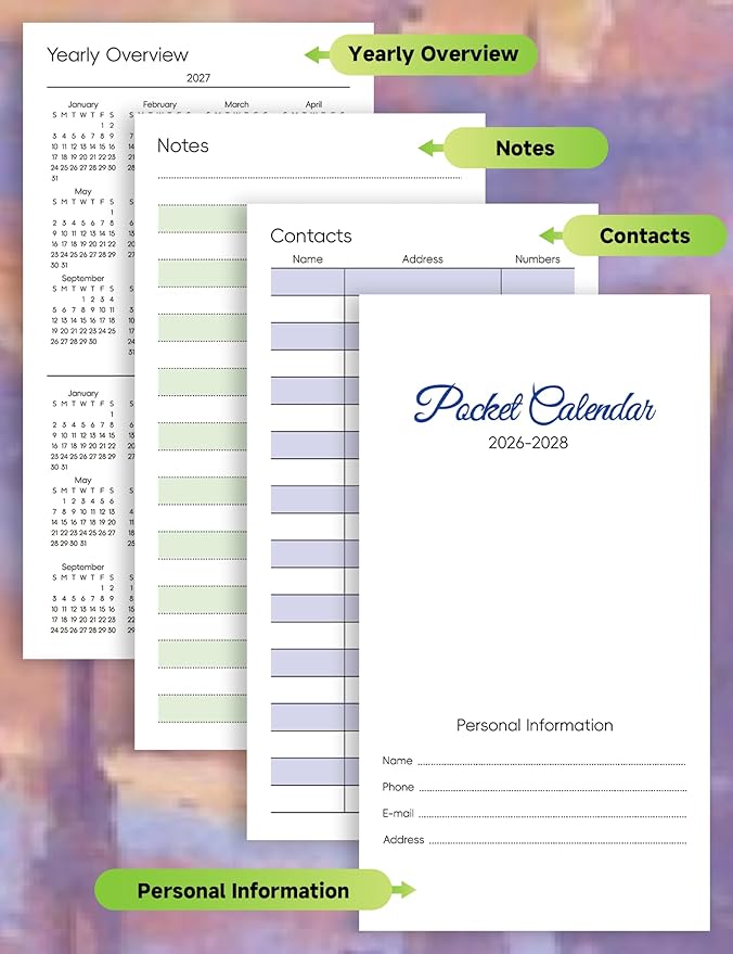 Pocket Calendar 2026-2028 Art Series, Monthly Planner Jan 2026 to Jul 2028 (3.7" x 6.7") Perfect Purse Calendar, Pocket Agenda with Protective Plastic Sleeve-Twilight Street