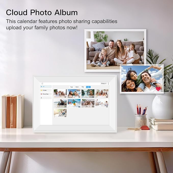 Fotocube 10.1" Digital Calendar Wall Planner Chore Charts and To Do List HD Smart Touch Screen Interactive display Desk Calender for Family Schedules Built-in Digital Photo Frame Function (10.1" White, 10.1 inch)