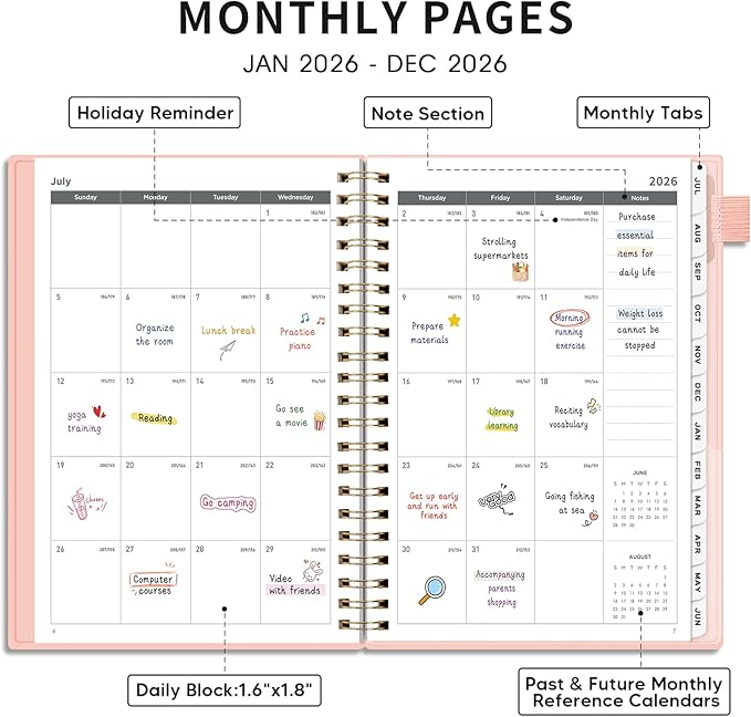 AHGXG Academic Planner 2026-2027, July 2026 - June 2027, Weekly and Monthly, 8.5" x 11", Calendar, Agenda for Women, Teacher, Student, School, 12-Month Tabs (Pink)