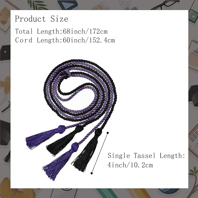 Graduation Double Honor Cords with Tassels Braided Academic Ropes for High School College Ceremony 68 Inch (Black+Purple)