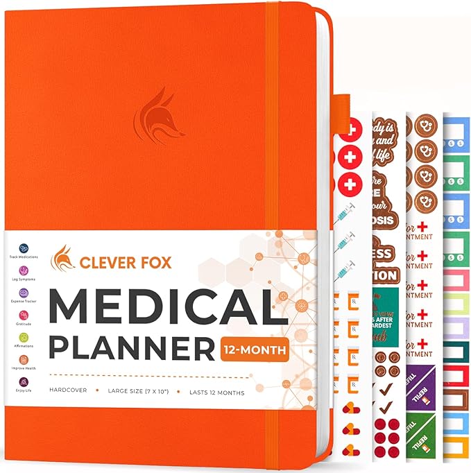 Clever Fox Large Medical Planner 12-Month – Medical Notebook, Health Diary, Wellness Journal to Track Health – 12 Months, 7x10.5″ (Orange)