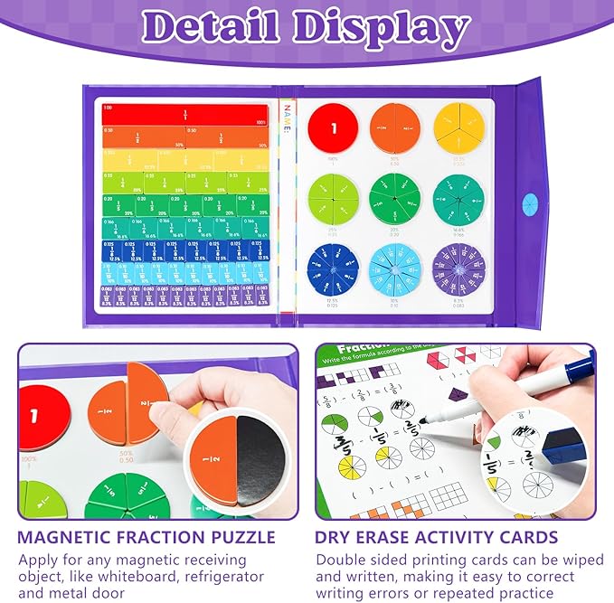 Magnetic Fraction Educational Puzzle STEM Toys Fraction Tiles and Fraction Circles Book Fraction Manipulatives for Elementary School Math Learning Toys Birthday for Kids
