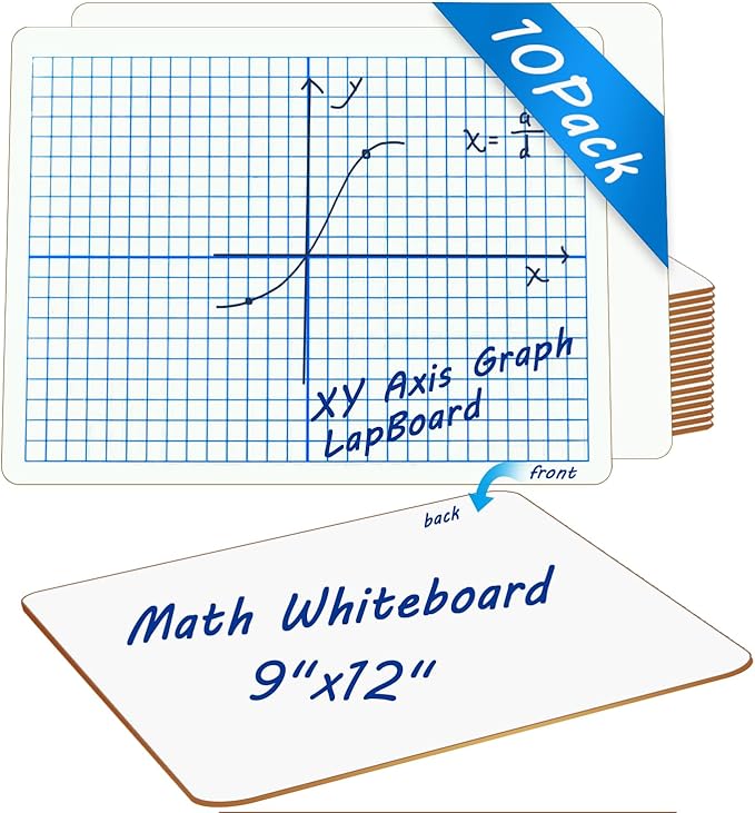 10 Pack Double Sided Dry Erase Lapboards- 9x12 Inch Mini Whiteboards with XY Coordinate Grid & Blank Back, Small Math Graphing White Boards Classroom Pack for Students and Teachers