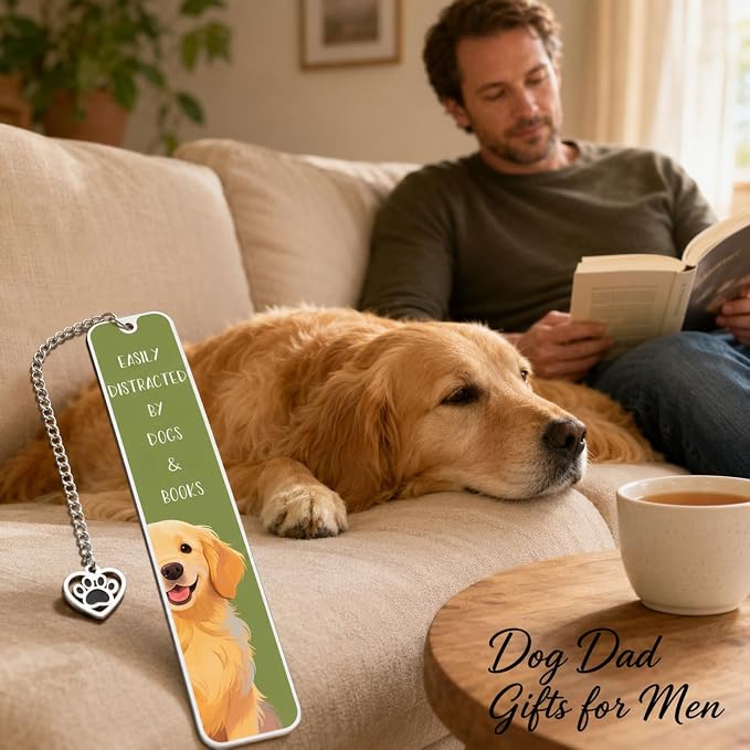 Dog Dad Fathers Day Gifts for Husband, Funny Fathers Day for Golden Dogs Dad Gift, Golden Bookmark for Women Men, Book Club Gift for Dogs Lovers Kids Adults, Reading Accessories for Book Lover Nerds