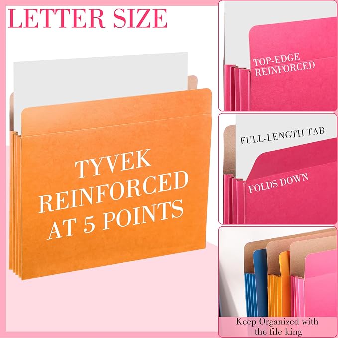 Tenceur 36 Pcs Expanding File Pocket Folder Organizer Letter Size Expandable File Folder 3.5 Inch Expansion Colored File Jackets for Office School 9.5 x 11.75 Inches 9 Colors